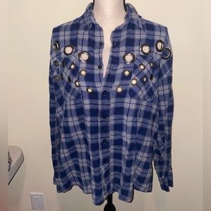 LF Furst of a Kind Women’s Plaid Flannel with Mixed Metal Grommet Detail